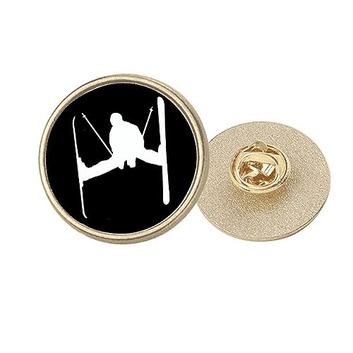 Broche ronde en métal doré sport d'hiver noir accessoire mode vintage taille M