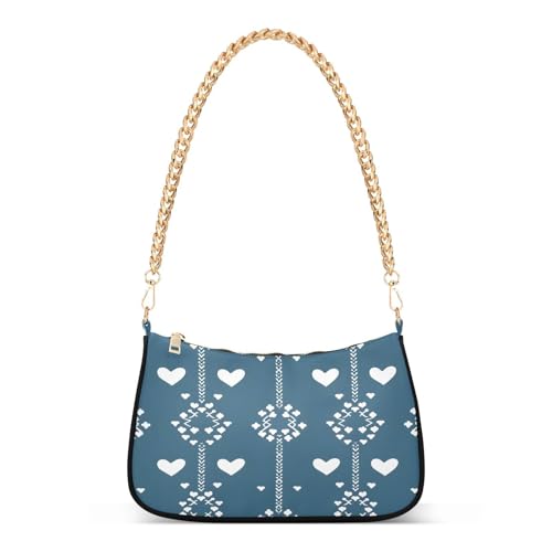 Shoulder Bags for Women White Hearts Tote HandBag Shoulder Bags purse with Chain Zipper Closure