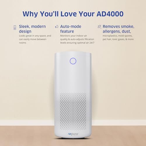 AirDoctor 4000 Air Purifier for Large Rooms | Triple filtration technology with UltraHEPA, Carbon/VOC material & Air Quality Sensor | Captures Particles 100x Smaller Than HEPA Standard (Black) - Thumbnail 3