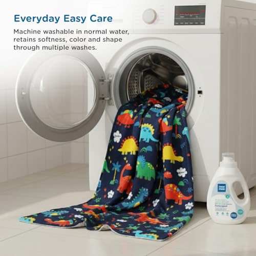 Image of Mee Mee Soft Single Layer Lightweight Flannel Baby Blanket with Dinasour Printed - Comfort and Warmth for Newborns (75 cm x 100 cm) 0-12 Months (Navy Blue)