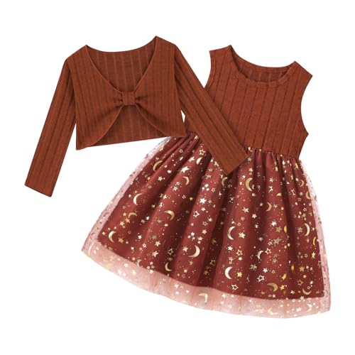 Toddler Girl Fall Dress Girls Sleeveless Dresses and Long Sleeve Cardigan Sets Fall Clothes Outfits for Little Girls 2-8T