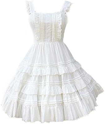 BLESSI Women Girls Layered Sleeveless High Waist Knee Length Casual Dress Summer Lolita Solid Color