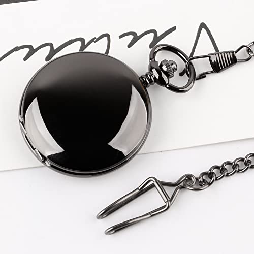 Image of Mens Pocket Watch Skeleton Mechanical Hand Winding Half Hunter Silver Black Golden Case Roman Numerals with Gift Box