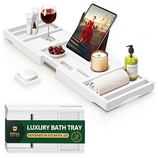 ROYAL CRAFT WOOD Premium Foldable Bathtub Tray - Wood Bath Tray for Tub, Bamboo Shelf, Expandable Bath Table Trays, Bathtub & Bathroom Accessories for New Home & Mothers Day & Birthday Gifts for Mom
