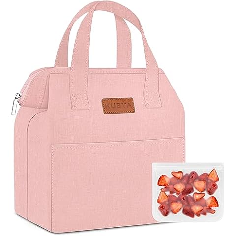 KUBYA Lunch Bag Women, Lunch Box for Women Men Insulated Lunch Bag & 1 Food Storage bag Simple Reusable Lunch Tote Bag for Work, Picnic Beach or Travel (Pink) Cover