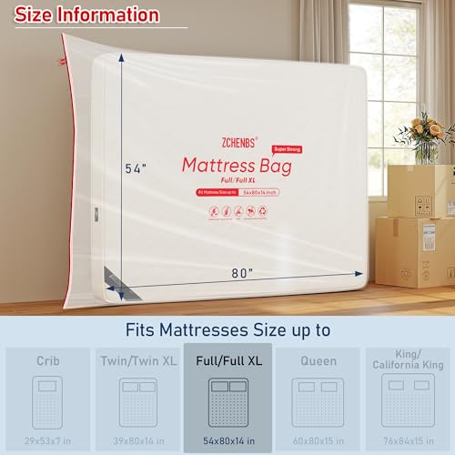 Image of ZCHENBS - Full /Full XL Mattress Bags for Moving, Waterproof Mattress Storage Bag with Zipper, Heavy-Duty 5 Mil Ultra-Thick Bed Protector Cover for Moving, Reusable (Transparent /Red, 1 Pack)
