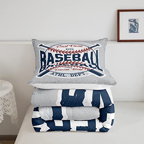 Homewish Baseball Comforter Set Vintage Sports Baseball Bedding Set 2Pcs For Kids Boys Teens Sports Theme Duvet Insert Soft Polyester Down Comforter With 1 Pillowcase, Twin Size #TOP4
