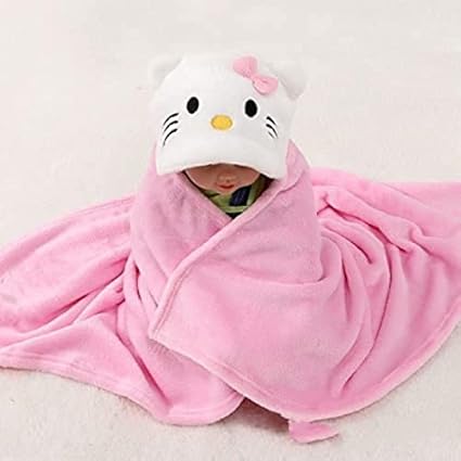 MK Lommtex Soft Hooded Baby Bath Robe Towel for Childs /Baby Girls / Baby Boys Upto 2 Years (Pink Katty)