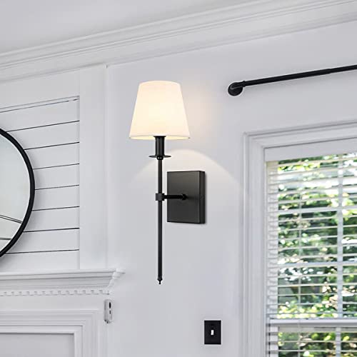 Gzbeini Black Wall Sconces Set Of 2 Sconces Wall Lighting,1-Light Wall Lamp,Wall Light Fixtures With White Fabric Lamp Shade And Matte Black Metal Frames For Bedroom,Bathroom Vanity,Living Room #TOP7