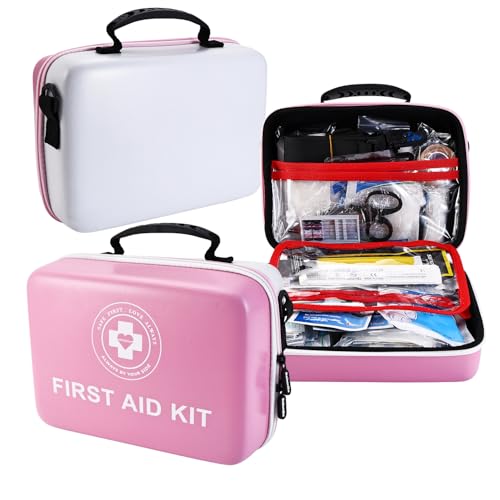 Large First Aid Kit - 410 Piece Dual-Color Emergency Kit with Hard Shell Professional Survival Kit for Home Car Travel Hiking & Outdoor(Pink/White)