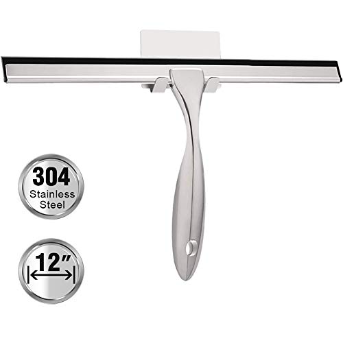 TopCharm Shower Squeegee 12 Inch Stainless Steel Bathroom Squeegee for Shower Doors, All