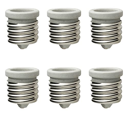 Sunlite 40843 E129 Medium Base (E26) to Mogul Base Socket Adapter (E39), Ceramic and Metal Construction, Use with Incandescent and Fluorescent Bulbs, Easy to Install, UL Listed, 6-Pack