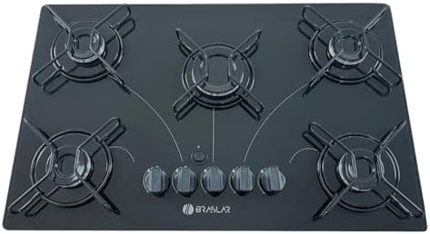 Cooktop Braslar 5 Bocas a Gás, Vidro Temperado, Acendimento Autom...