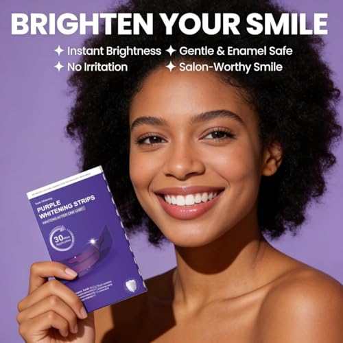 Image of Purple Teeth Whitening Strips - Pack of 1 Treatments (7 Strips) - Whitens Teeth in 1 Use | Peroxide & Sensitivity-Free, Enamel-Safe Oral Care | PAP & Hydroxyapatite For Stain Removal | Self-dissolving Strips