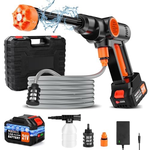 Lavadora Portátil sem Fio Lemolifys com Motor Brushless, Bateria 6000 mAh, Bico 6 em 1 e Canhão de Espuma, Laranja