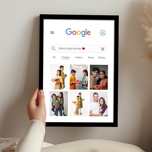 Image of Wood Customized Google Page Wall Mount Rectangular Photo Frame With 6 Photo Upload Collage Photo Print, Gift For Brother, Sister,Birthday, Rakhi (A4),Black
