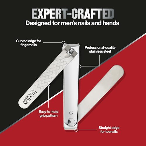 image for Revlon Dual-Ended Nail Clipper for Men, Straight & Curved Edges, for F