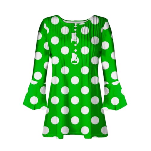 CGGMVCG Camisetas para Mujer Camisetas de Verano de Manga 3/4 con Lunares Blusas Vintage Sueltas para Mujer, Verde, M