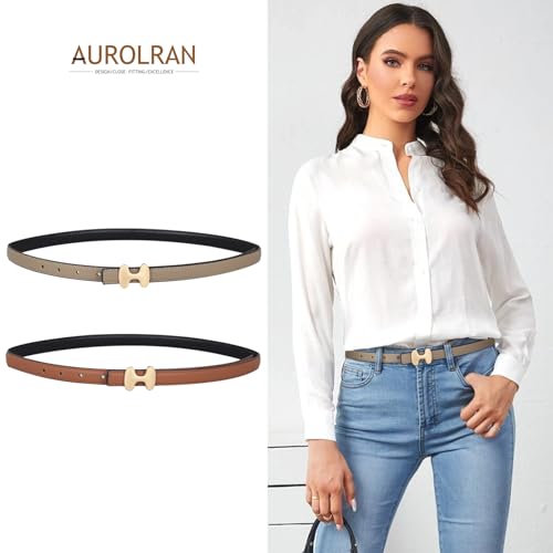 Image of Aurolran Women's Leather Belt with Buckle - Ideal for Dresses, Jeans, and Coats