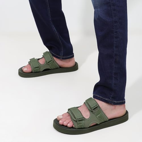 Image of NoStrain Men's Casual Sandals - Comfortable, Washable & Waterproof Open-Toe Footwear for Men with 4-Point Adjustable Velcro Strap, Heel Cushioning & Triple-Density Sole