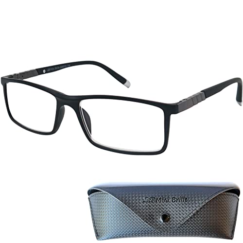 Mini Brille - Lunettes de Lecture Homme Style avec Verres Rectangles, Etui Gratuit, Monture en Plastique (Noir) avec Charnière à Ressort, Lunette Femme et Homme +2,0 Dioptrie Mini Brille - Lunettes de Lecture Homme Style avec Verres Rectangles, Etui Gratuit, Monture en Plastique (Noir) avec Charnière à Ressort, Lunette Femme et Homme +2,0 Dioptrie