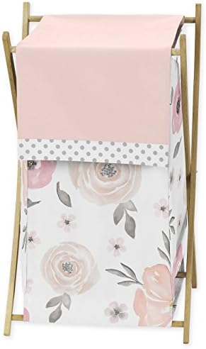 Blush Pink, Grey and White Baby Kid Clothes Laundry Hamper for Watercolor Floral Collection by Sweet Jojo Designs