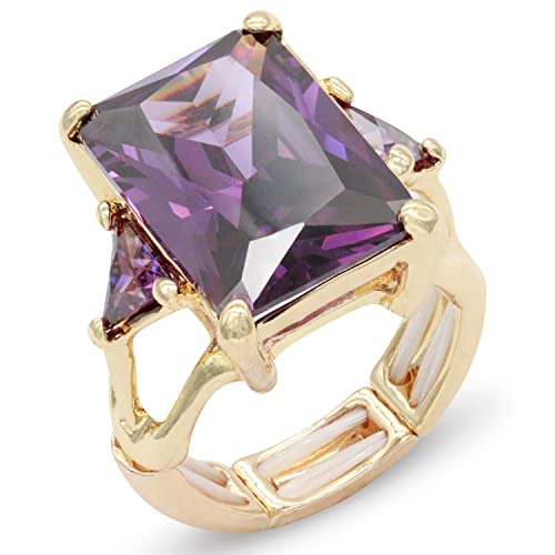 Lavencious Big Bold Radiant CZ Stones Stretch Statement Rings for