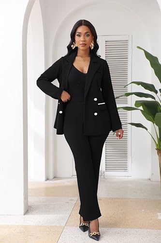 Ophestin Women 2 Piece Pant Suits Set Long Sleeve Striped Color Jackets Blazer Business Casual Dressy Work Office Outfits - Thumbnail 2