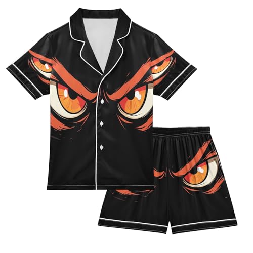 ALAZA Red Eyeball Eye Satin Pajamas Set Short Sleeve Button Down Sleepwear Summer Pjs 2 Piece
