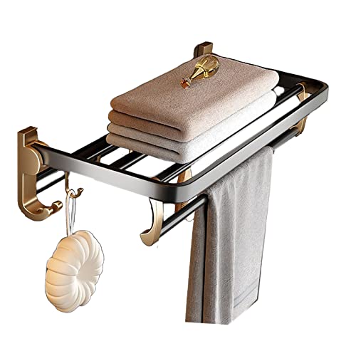 Étagère de salle de bain pliable en alu noir avec double barre