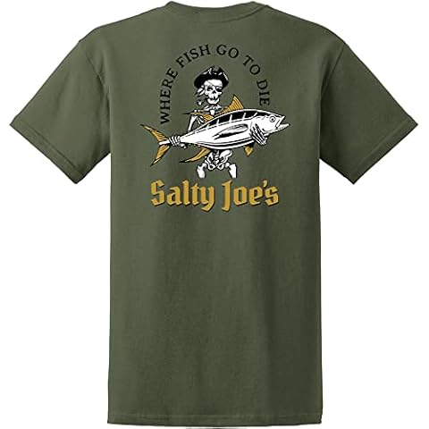 SALTY JOES Men's Ol' Angler Logo Heavyweight Cotton Tees-XL-Olive/b Cover