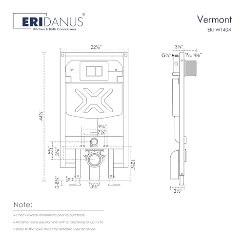 Concealed Toilet Tank Carrier, Eridanus In-Wall Toilet Tank Carrier System with Brushed Stainless Steel Actuator Plate, 0.8 GPF/1.6 GPF Dual-Flush, for Wall Hung Toilet (2 x 4 Studs)
