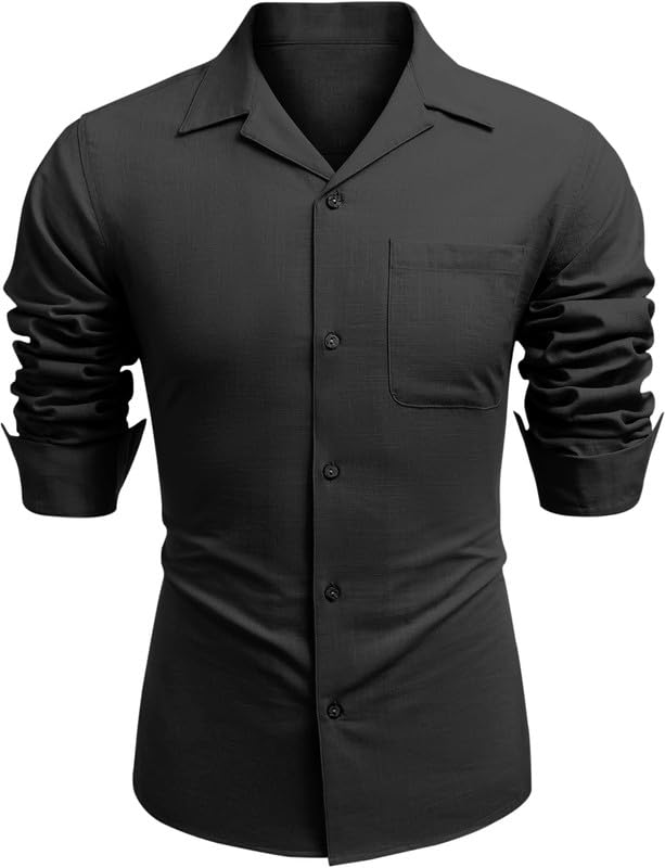Image of Combo of Men's Casual Cotton Blend Shirt || Long Sleeve Button Down with Spread Collar | Lightweight Breathable Fabric | Stylish Solid Shirt for Beach, Office & Everyday Wear Pack of 2