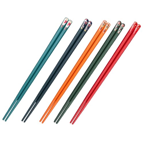 HOMOBABE 5組 合製双 式尖端箸 クラシック和柄 滑り止め設計 食品 家族別使用可 プレゼント向け箸