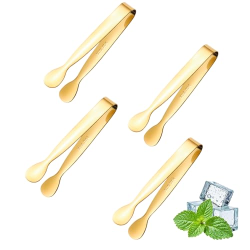 4 Stück Zuckerzange Edelstahl Zangen Candybar Mini Eiszange für Eiswürfel und Candybar Servierzange für Dessert und Buffet Kleine Zange für Zuckerwürfel Eiswürfelzange für Bar Picknick & Party(Gold)
