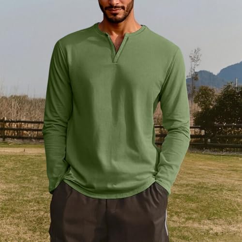 UOFOCO Mens Long Sleeve V-Neck T-Shirts Solid Color Lightweight Going Out Tops Casual Loose Basic Tees Outfits3