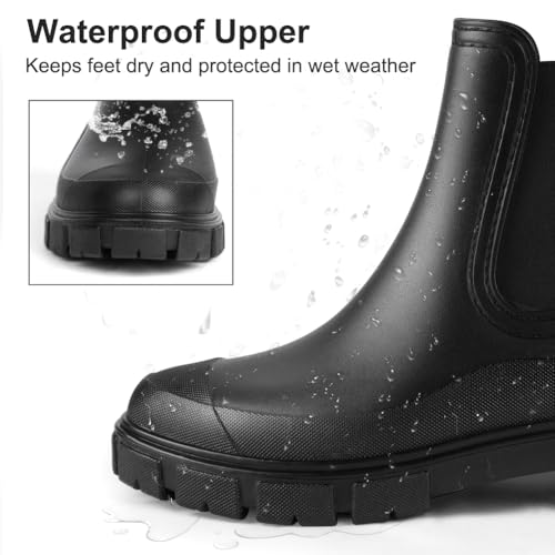 HAGOT Gummistiefel Damen, Chelsea Gummistiefel, Wasserdicht Winddicht, Schwarz, EU39