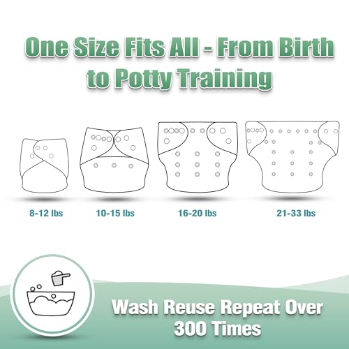 Image of wegreeco Cloth Diapers 6 Pack with 6 Inserts & 1 Wet Bag, Washable Cloth Diapers for Babies, One Size Adjustable Reusable (Green)