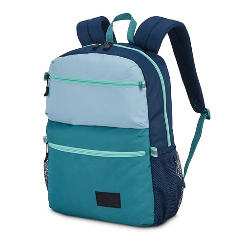 High Sierra Everclass Backpack - Travel or Work Laptop Bookbag with 360° Reflectivity, Dual Water Bottle Pockets & Fits Laptops Up To 15.6”, One Size, Glacial Blue/Sea/Tide Navy