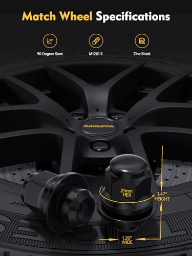Image of MIKKUPPA 20pcs M12x1.25 Lug Nuts - 1.47 Inch 13 /16 Hex OEM Mag Washer Style Factory Replacement Black Lug Nuts Replacement for Nissan Infiniti Factory Wheel