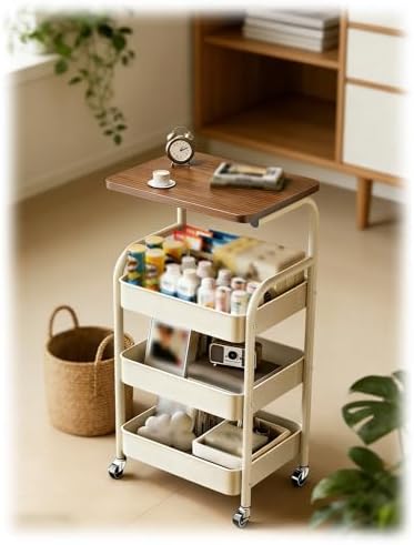 Rolling Utility Cart on Wheels, Metal Side Table for Kitchen, Bedroom, Bathroom, Living Room & Craft Room - Black, 17.3x11.8x40.5 inches