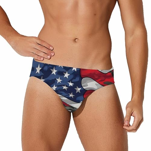 Camouflage American Flag Mens Swim Briefs Bikini Swimwear Print Beach Shorts Sexy Swimsuit S