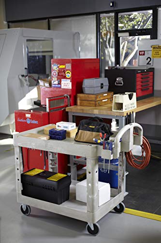 Rubbermaid Commercial Products - Fg4520088Beig 2-Shelf Utility/Service Cart, Medium, Lipped Shelves, Ergonomic Handle, Beige Color, 500 Lbs. Capacity, For Warehouse/Garage/Cleaning/Manufacturing (Fg452088Beig) #TOP3