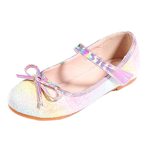 Girls Mary Jane Shoes Flat Princess Shoes Bowknot Pearl Children Soft Sole Leather Shoes Wedding Party Dress Shoes (Pink, 11 Little Child) - Main Image