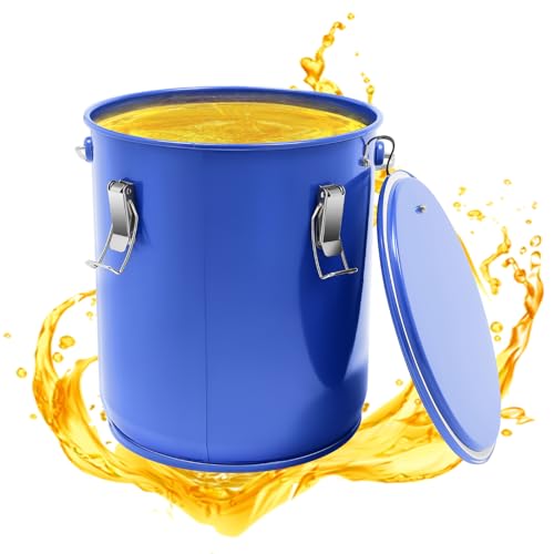 DCEHKR 6 Gallon Fryer Grease Bucket, Steel Fryer Oil Transport Container, Oil Disposal Caddy with Filter Bag and Lock Clips, Steel Fryer Oil Bucket with Lid for Cooking Oil Filtering