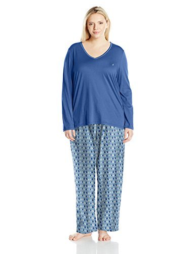 Nautica Women's Plus-Size Plus Size Flannel Pajama Set with Knit Top