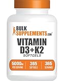 BulkSupplements.com Vitamin D3 + K2 5000 IU Softgels - D3 K2 Supplement, for Immune Health - Gluten Free, 1 Softgel per Serving, 365 Count (Pack of 1)