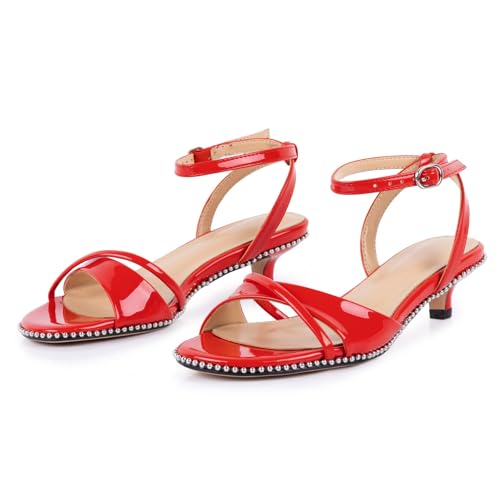 Strappy Kitten Sandals For Women Fashionable Beaded Low Heels With Ankle Strap Comfortable Open Toe Summer Dress Shoes For Dating Prom Party