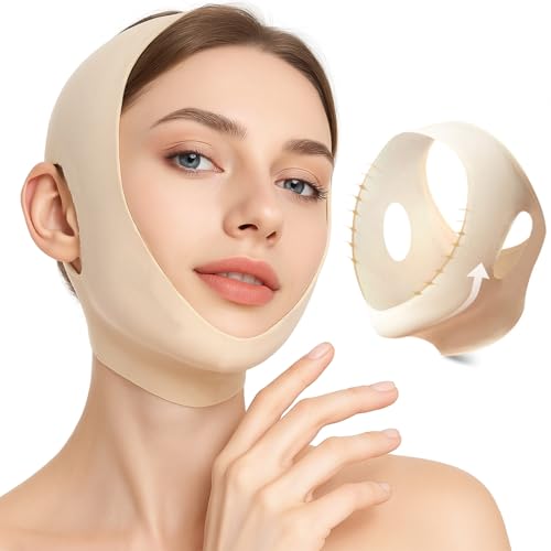 XBFOCNH Gaine Visage Anti Double Menton Réducteur & Masque Lifting Visage Réutilisable,Gaine Respirant,Pour Éliminer L'Affaissement De La Peau Lifting Raffermissant,Réducteur de Double Menton