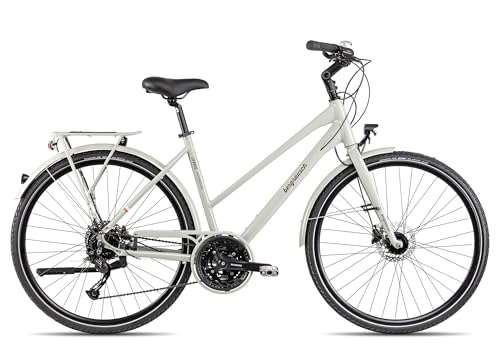 Bergrausch Hochwilde Trapez Trekkingrad | 28 Zoll Damenfahrrad | 27-Gang Schaltung | Hydraulische Scheibenbremsen, Farbe:Greige, Rahmengröße:56 cm, Laufradgröße:28 Zoll
